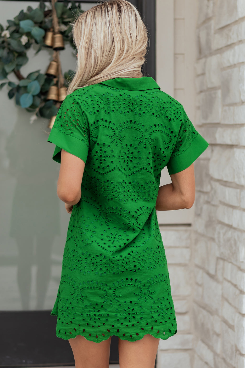 White Solid Color Eyelet Embroidered T Shirt Mini Dress