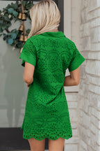 White Solid Color Eyelet Embroidered T Shirt Mini Dress