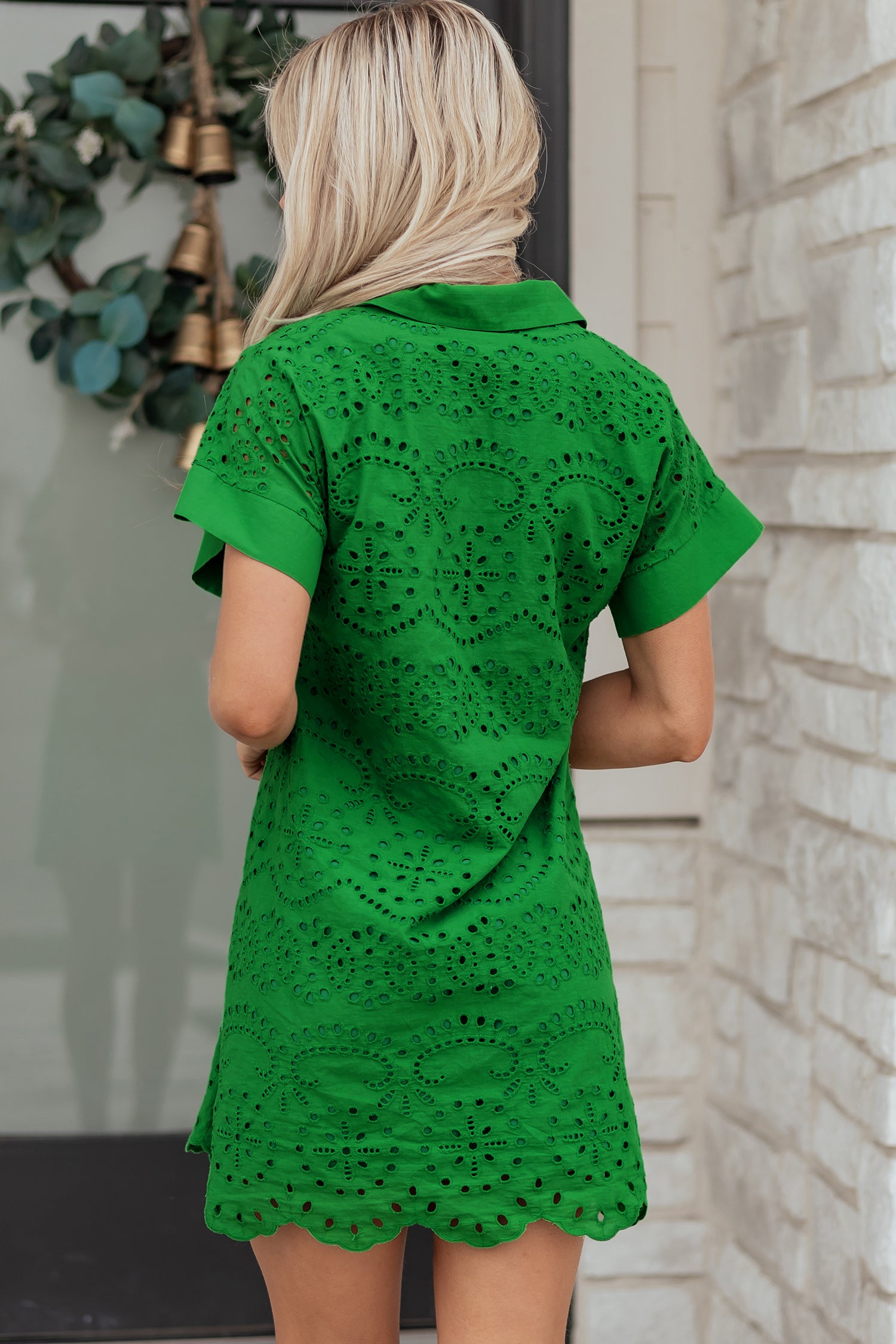 White Solid Color Eyelet Embroidered T Shirt Mini Dress