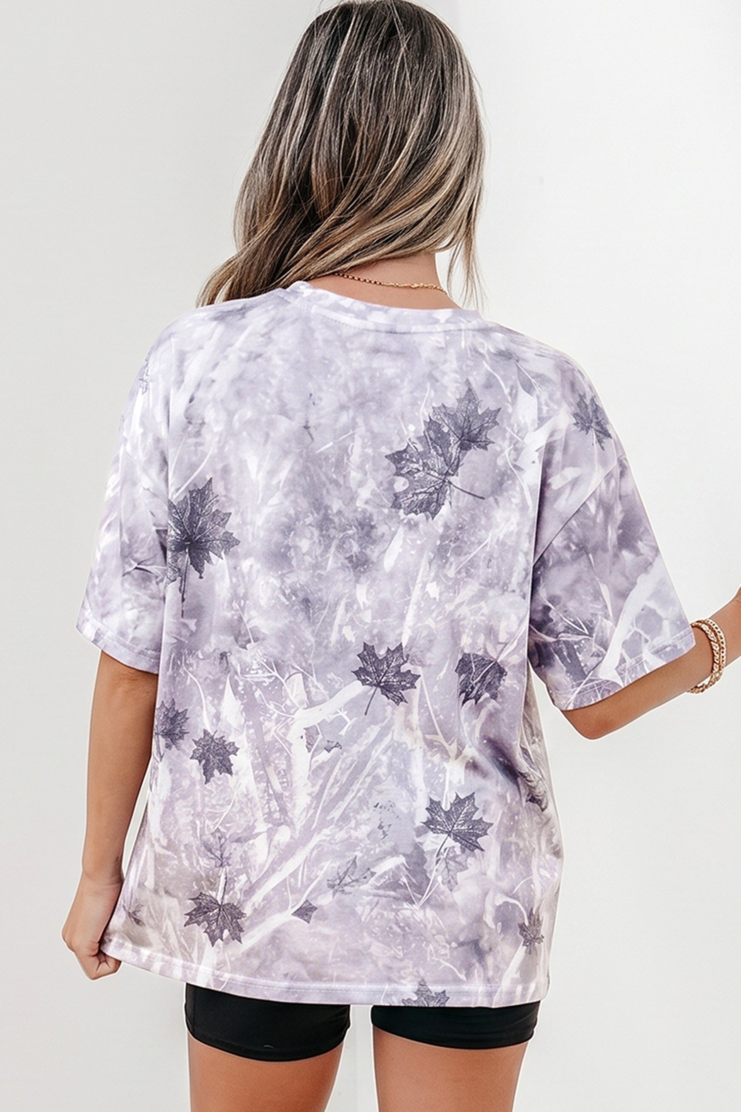 Gray Camouflage Woodland Print Drop Shoulder Tunic Tee