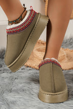Black Faux Suede Embroidered Detail Plush Lined Platform Slippers