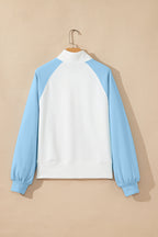 Beau Blue Colorblock Snap Buttons Pullover Sweatshirt