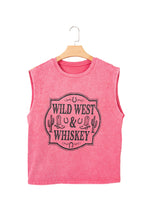 Bonbon Toner Washed Wild West Whiskey Print Sleeveless Muscle Top