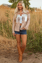 Light French Beige Aztec Quilted Patchwork Western Fashion Jacket