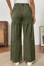 Black Mineral Wash Tiered Wide Leg Patchwork Drawstring Pants