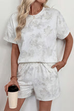 White Woodland Camouflage Casual 2pcs Short Set