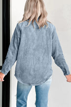 Stone Blue Plaid Corduroy Reversible Button Up Shacket