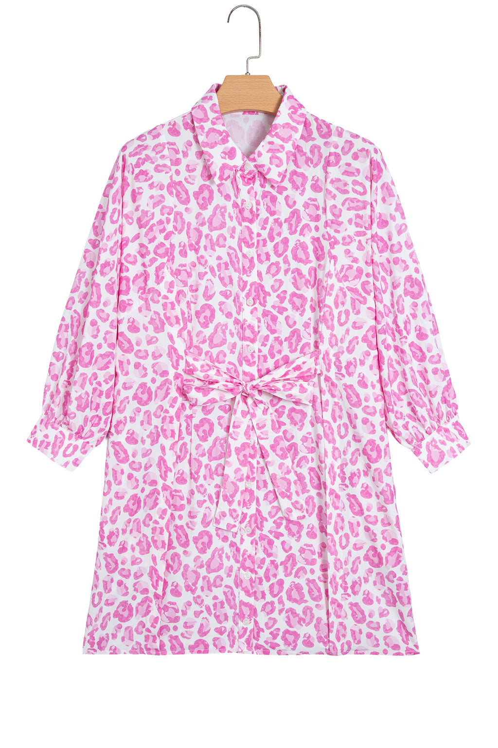 Leopard Print Mini Shirt Dress – Tie Waist Puff Sleeve