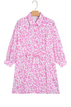 Leopard Print Mini Shirt Dress – Tie Waist Puff Sleeve