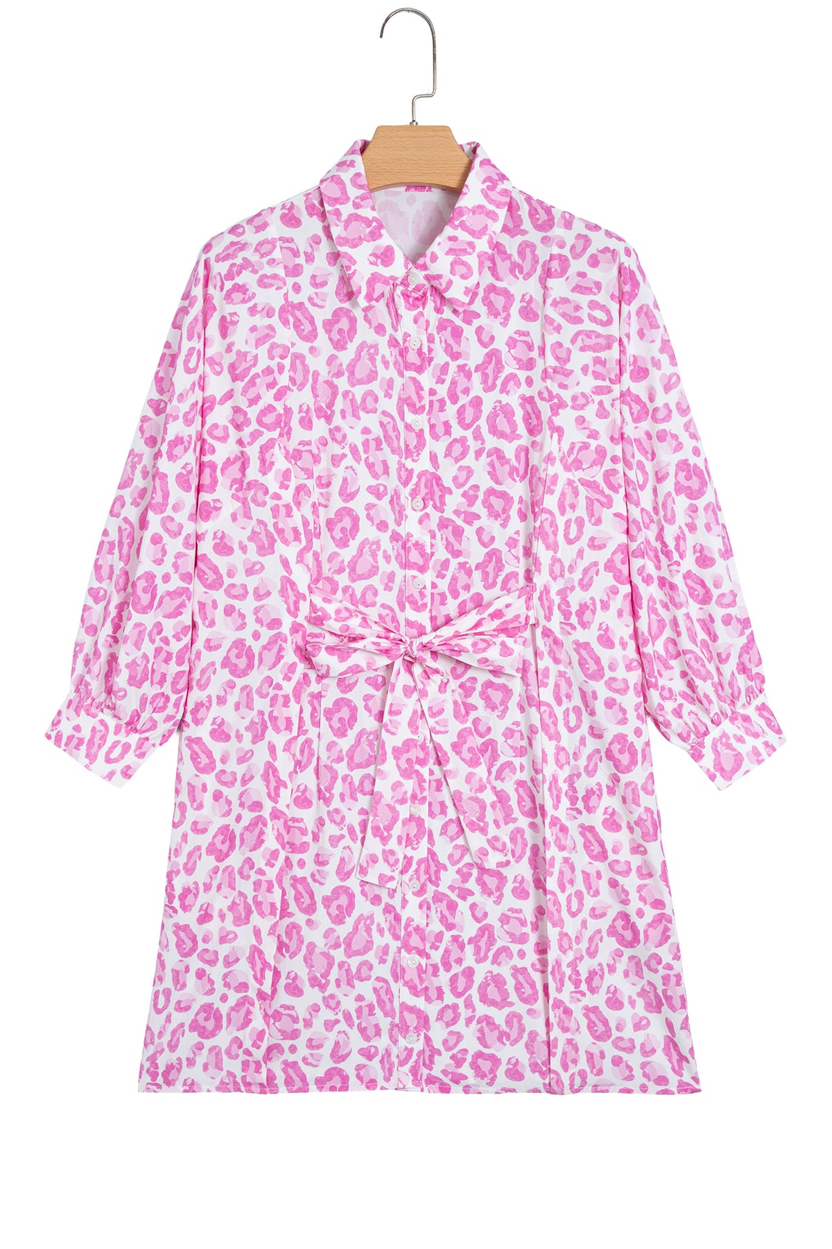 Leopard Print Mini Shirt Dress – Tie Waist Puff Sleeve