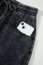 Black Mineral Wash Raw Seam Drawstring Elastic Waist Barrel Pants