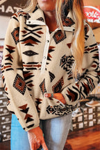 Black Western Aztec Half Placket Plush Sweatshirt