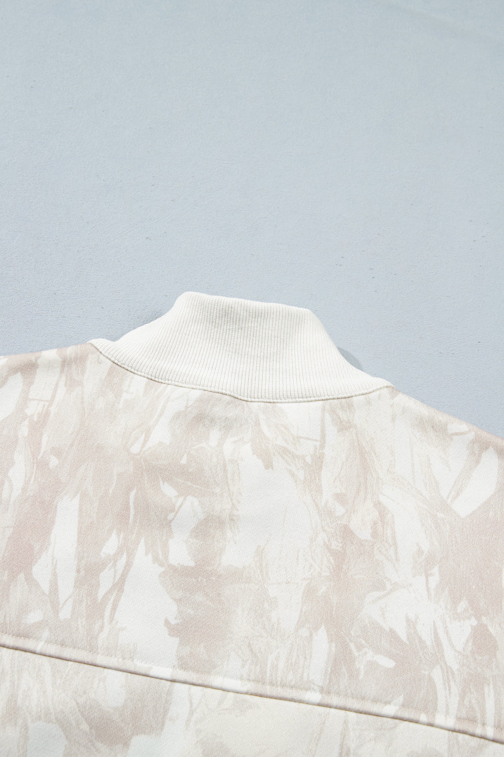 Khaki Camouflage Print Quarter-Zip Drop Shoulder Long Sleeve Sweatshirt