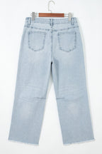 Beau Blue Sequin Detail Patched Rugby Pattern Raw Hem Shift Jeans