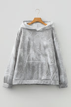 Gray Plus Size Camouflage Woodland Print Oversized Sporty Hoodie