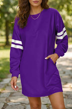 Black Varsity Contrast Banded Sleeve Shift Sweatshirt Dress