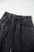 Black Mineral Wash Raw Seam Drawstring Elastic Waist Barrel Pants