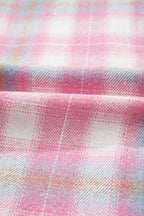 Pink Brushed Plaid Corduroy Flap Pockets Patchwork Shacket