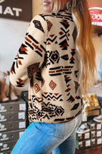 Black Western Aztec Half Placket Plush Sweatshirt
