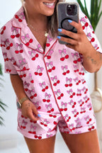 Sky Blue Bow Print Short Pajama Set