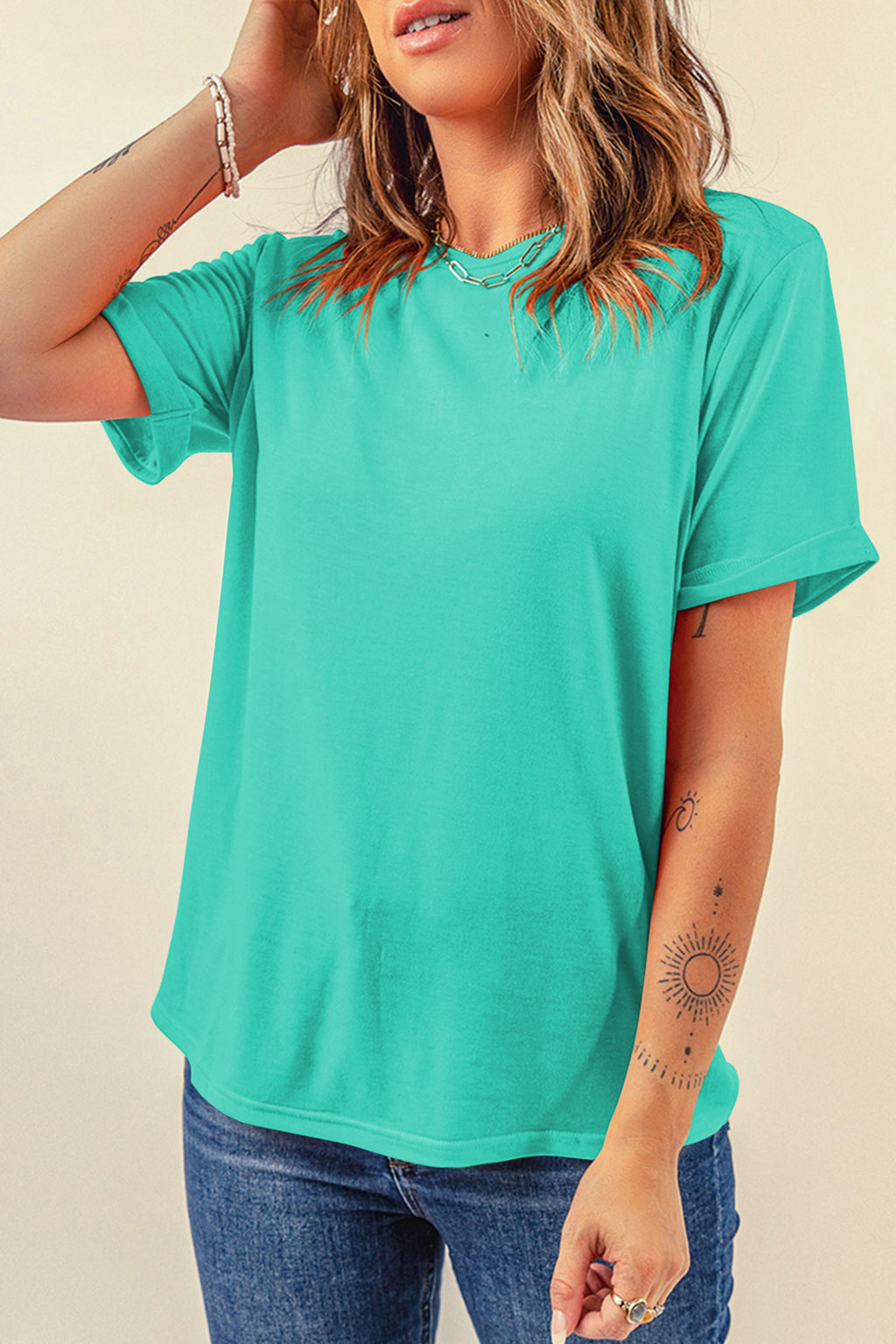 Black Casual Plain Crew Neck Tee