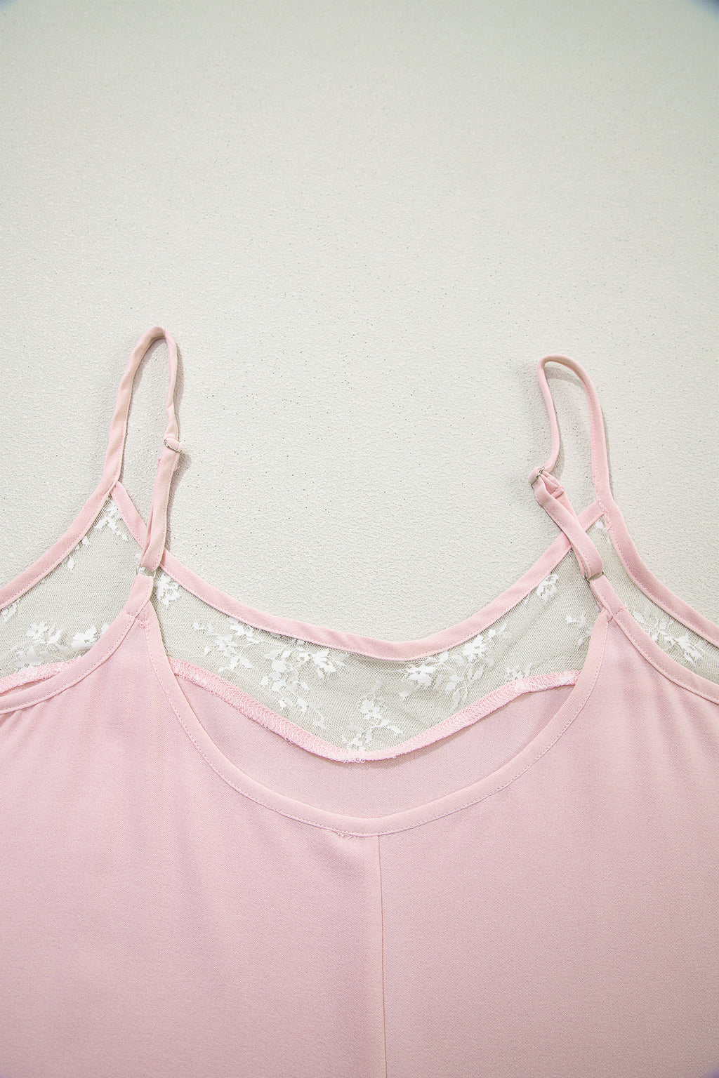 Light Pink Sheer Lace Patchwork Camisole Nightgown Dress