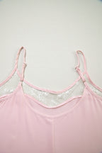 Light Pink Sheer Lace Patchwork Camisole Nightgown Dress