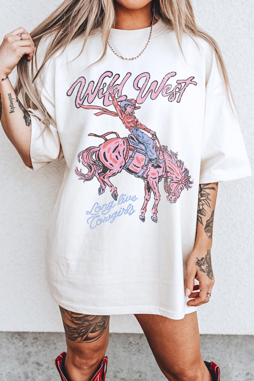 White Wild West Cowgirl Rodeo Graphic Tunic Tee