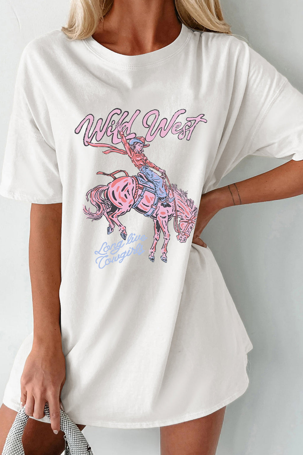 White Wild West Cowgirl Rodeo Graphic Tunic Tee