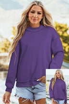 Light Pink Oversize Drop Shoulder Reversible Mock Neck Sweatshirt