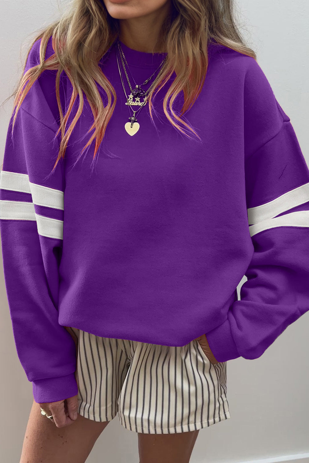 White Varsity Striped Detail Drop Shoulder Oversized Sweatshirt