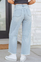 Beau Blue Sequin Detail Patched Rugby Pattern Raw Hem Shift Jeans