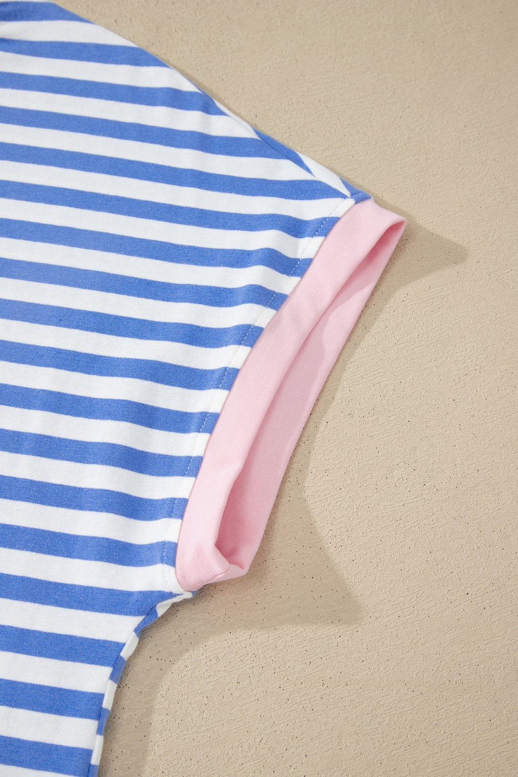 Sky Blue Stripe Contrast Trim Crew Neck Tee Knot Shorts 2pcs Set