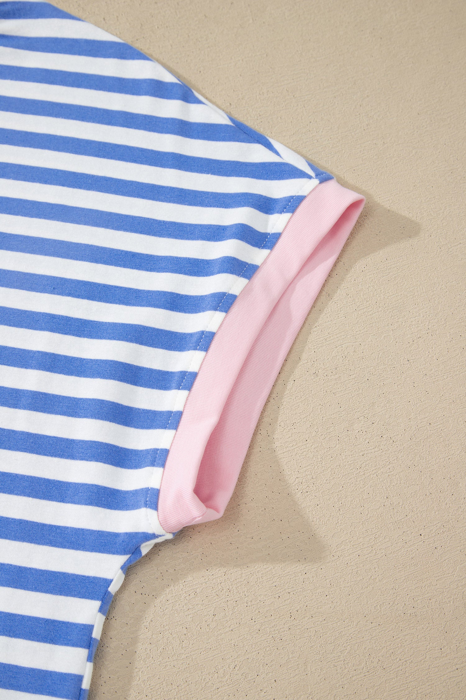 Sky Blue Stripe Contrast Trim Crew Neck Tee Knot Shorts 2pcs Set
