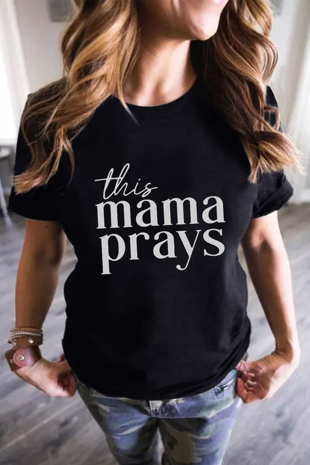 Black This mama prays Graphic Plain Tee