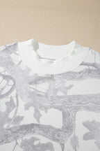 Gray Camouflage Print Stand Neck Long Sleeve Regular Fit Plus Size Set