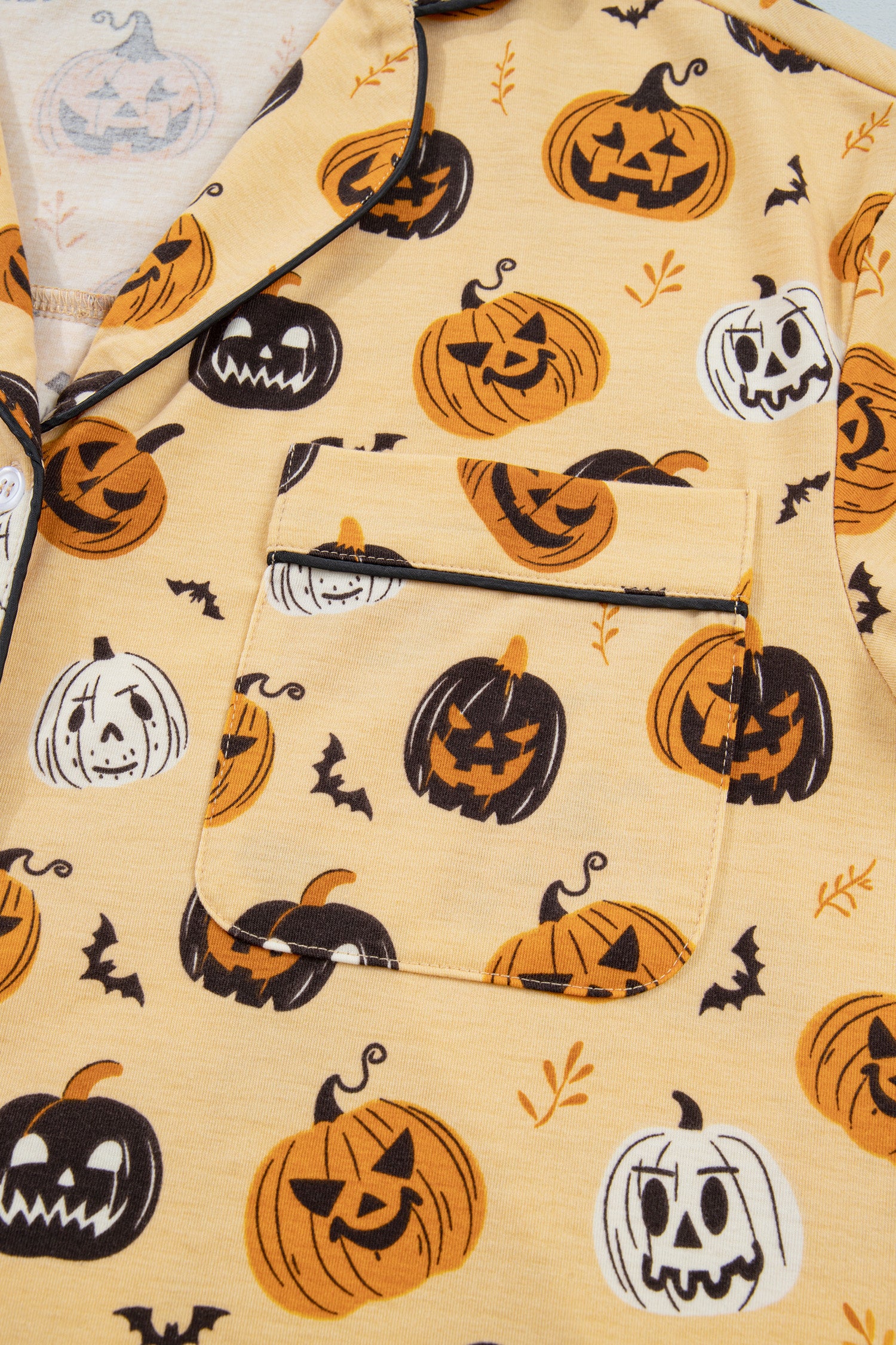 Orange Long Sleeve Ruffle Pumpkin Face Print Two Piece Lounge Set