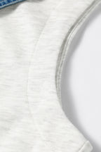 Light Grey Denim Patchwork Polo Collar Elastic Waist Sleeveless Romper