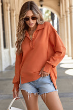 Light Blue Buttoned Collared Raw Detail High Low Baggy Sweatshirt with Slits