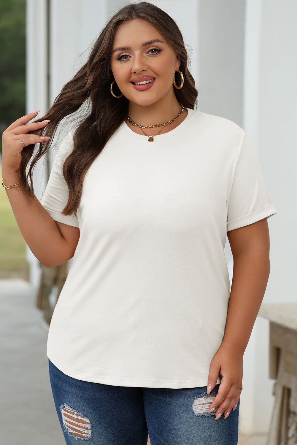 Black Casual Plain Crew Neck Tee