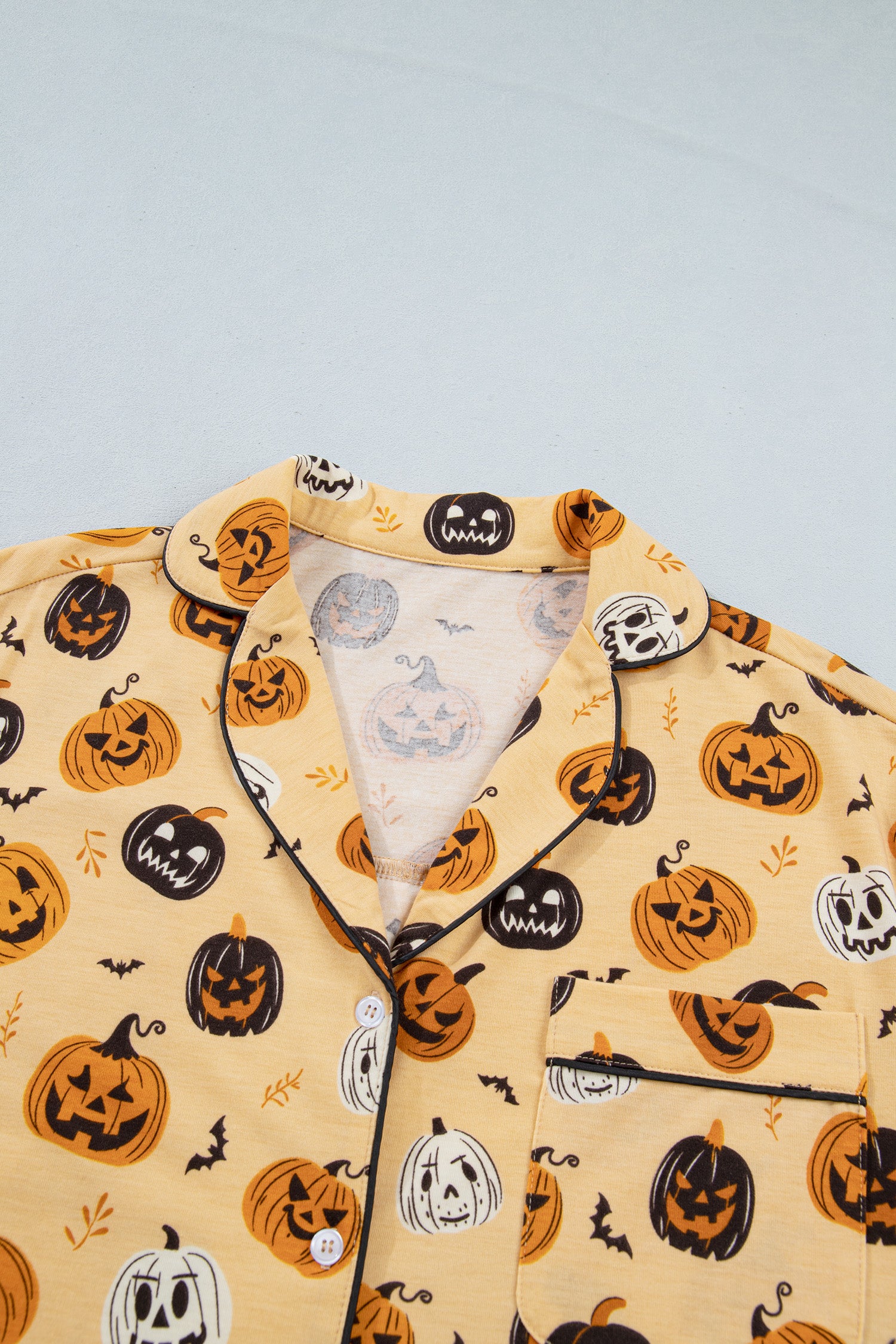 Orange Long Sleeve Ruffle Pumpkin Face Print Two Piece Lounge Set