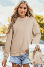 Light Pink Oversize Drop Shoulder Reversible Mock Neck Sweatshirt