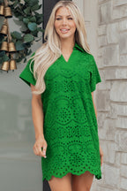 White Solid Color Eyelet Embroidered T Shirt Mini Dress