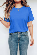 Black Casual Plain Crew Neck Tee