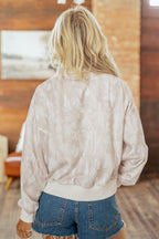 Khaki Camouflage Print Quarter-Zip Drop Shoulder Long Sleeve Sweatshirt
