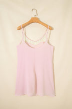 Light Pink Sheer Lace Patchwork Camisole Nightgown Dress
