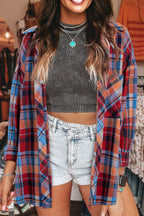 Orange Plaid Print Loose Vintage Shirt