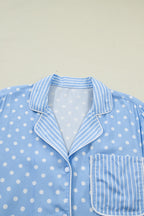Sky Blue Dotted Print Soft Short Pajama Set