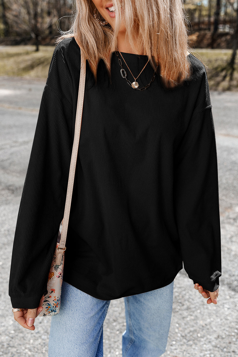 Light Grey Ribbed Corduroy Oversized Sweatshirt
