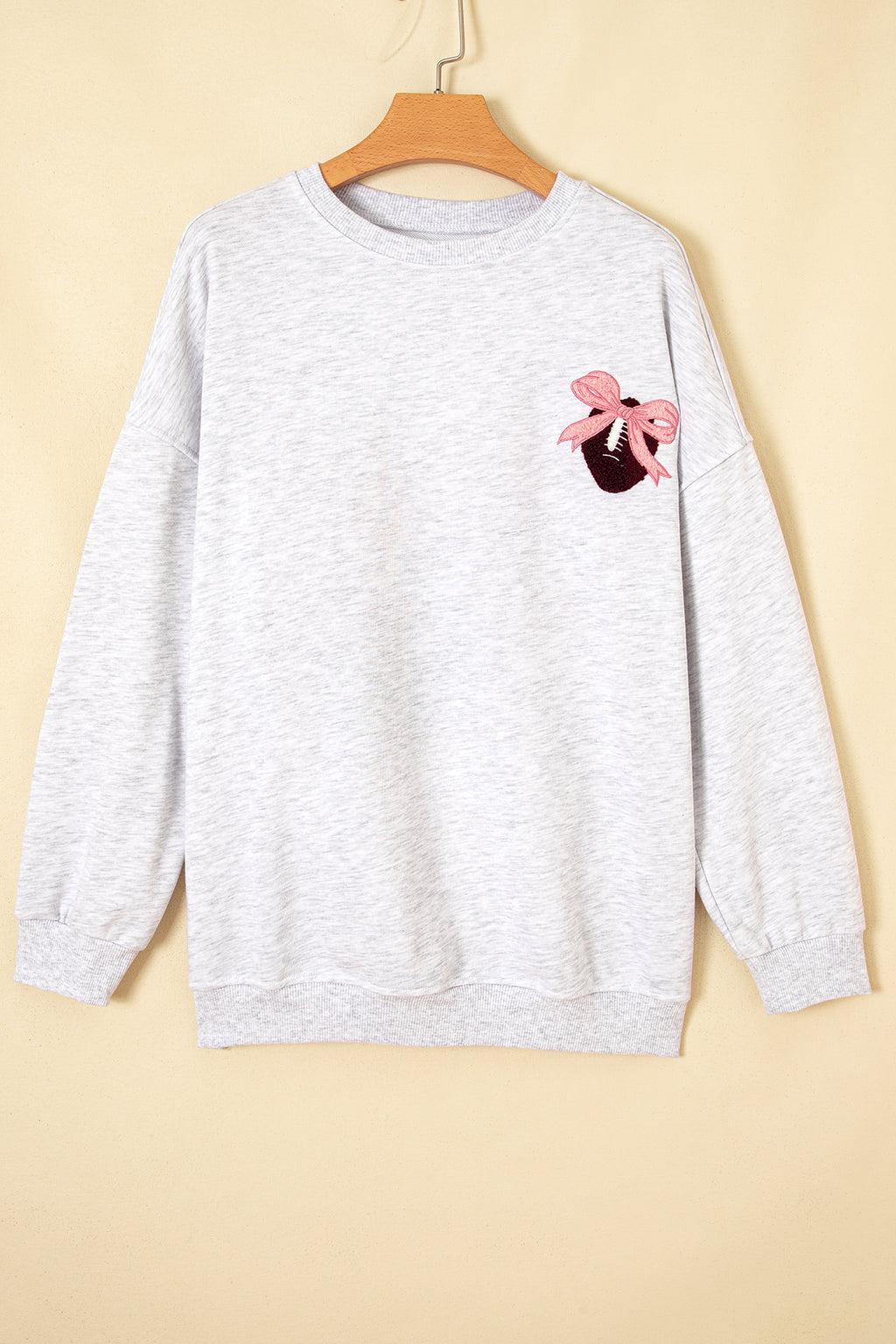Light Grey Embroidered Football Bow Back Long Sleeve Sweatshirt